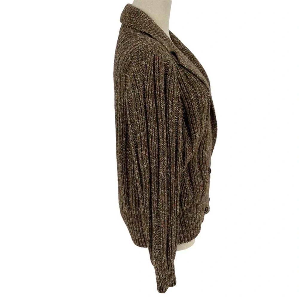 Vintage Joyce Cardigan‎ Brown Multi Double Breasted Ribbed Shoulder Pads
